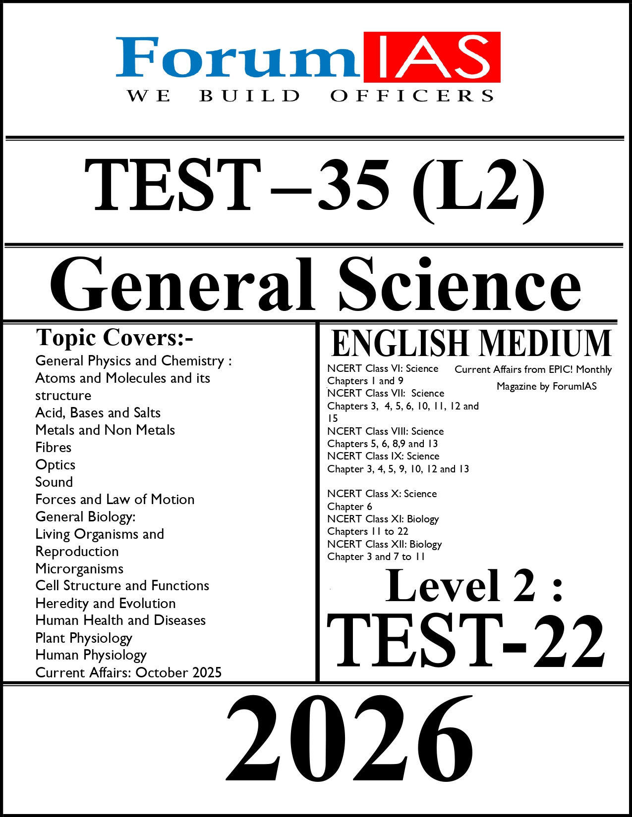 FORUM IAS PRELIMS ENGLISH MEDIUM TEST